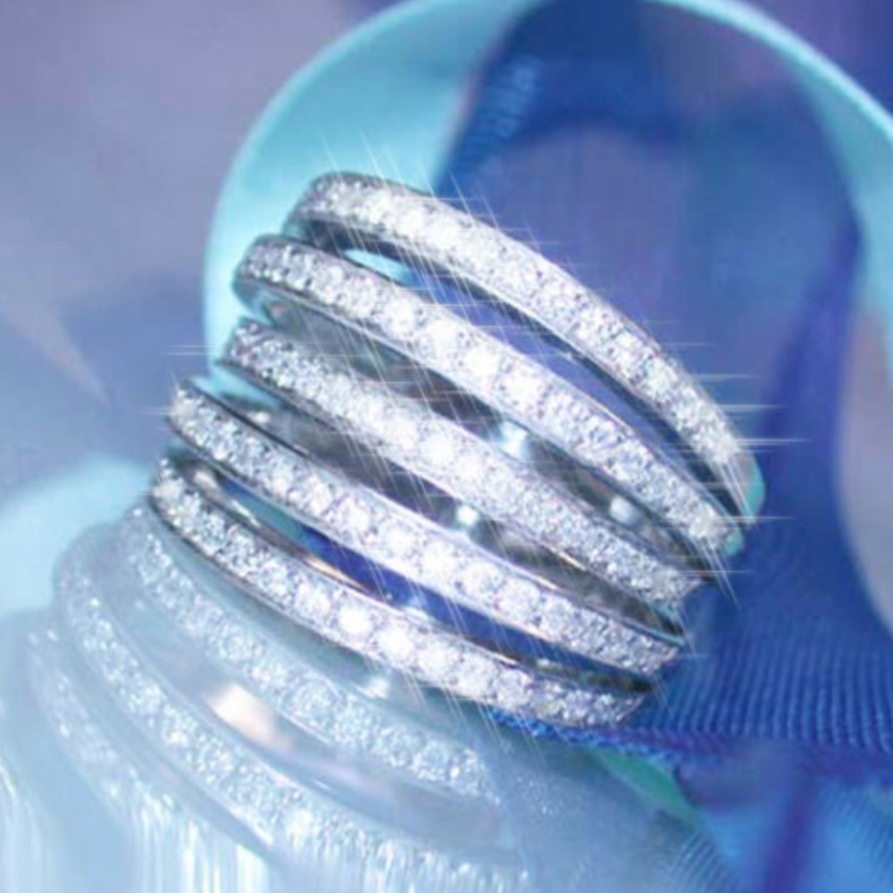 New 925 Silver White Sapphire Multilayer Bands Ring, Cute Ring, Shiny Ring.